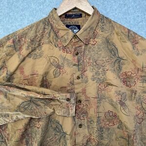 VTG Dockers Long Sleeve Button Down Shirt Men LT Gold Floral Print Cotton Casual